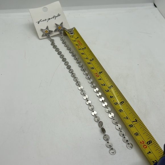 Free People Atlas Dangle Earrings Silver Tone Star Stud Earrings 8” Drop Disks - Picture 6 of 6